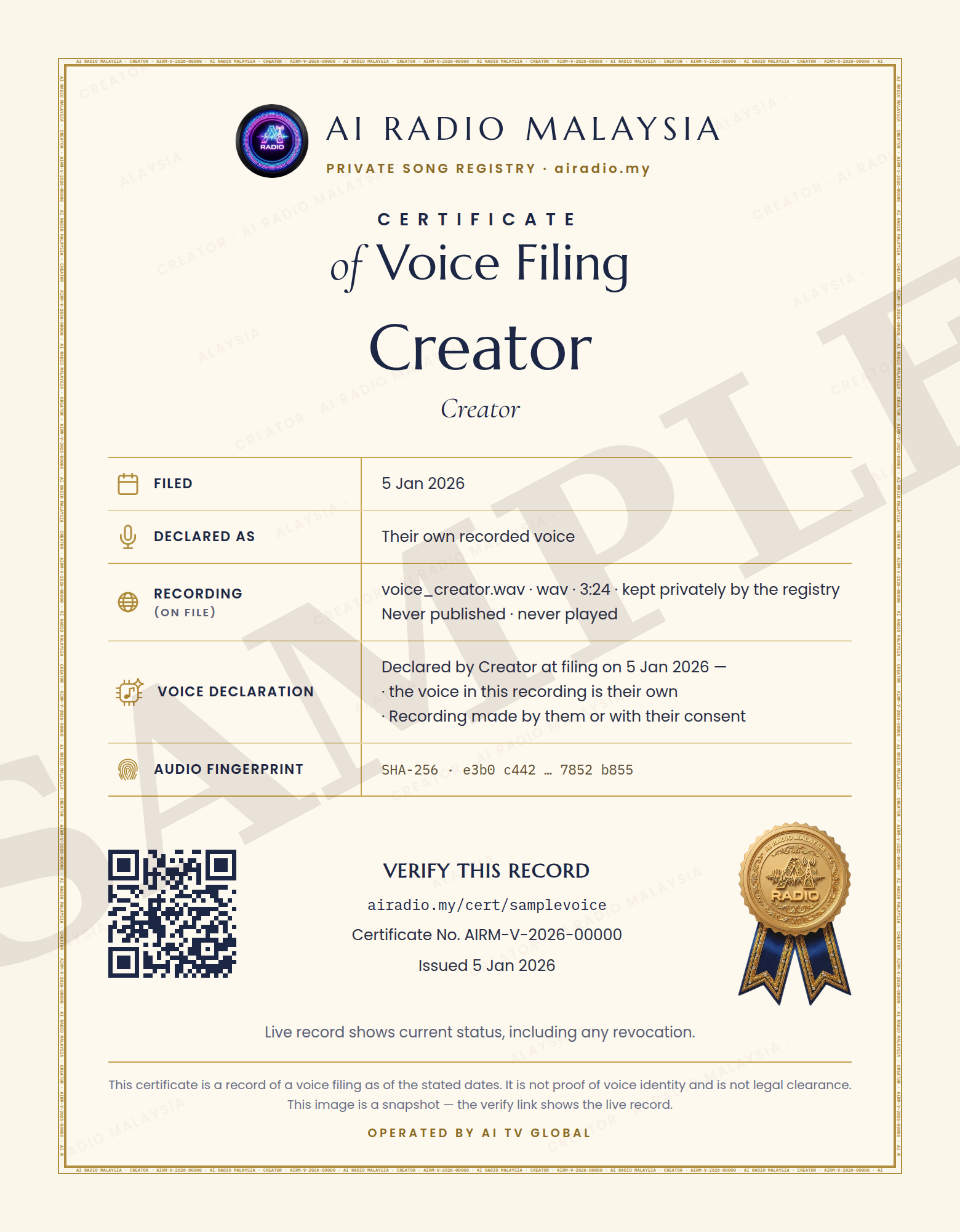 Sample Voice Filing document